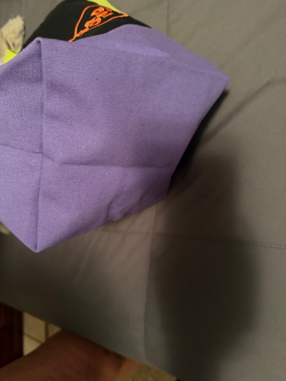 Trader Joe’s Black Canvas Tote Bag with Yellow Handles and Purple Base w double - Picture 5 of 5